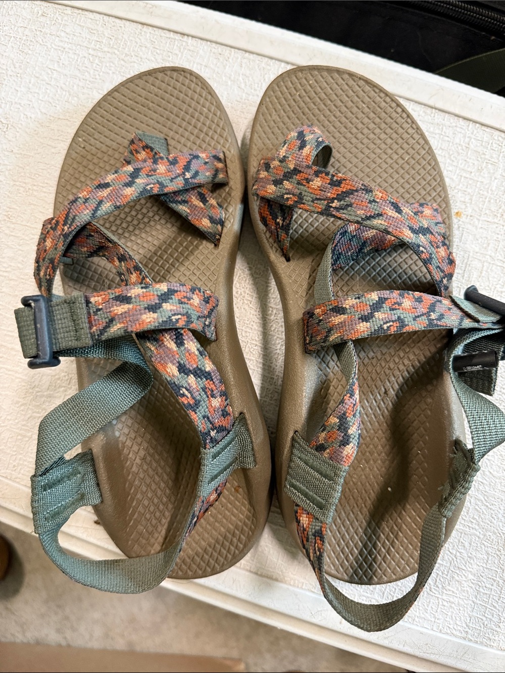 Chaco Women's Olive Green Sandals with Multi-Color Patterned Straps
